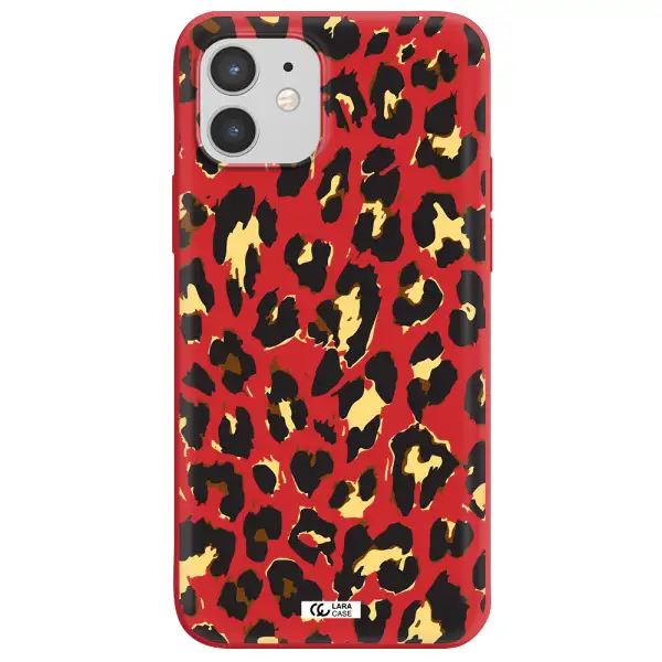 Leopard Print Apple iPhone 12 Silicone Imperial Red Case