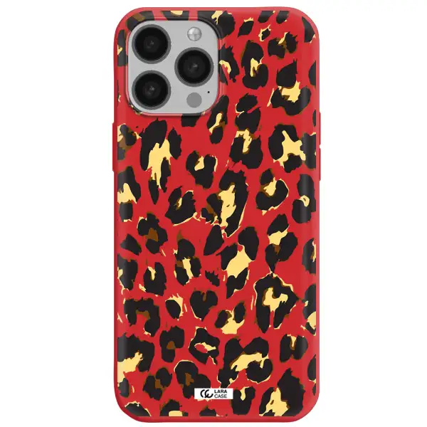 Leopard Print Apple iPhone 13 Pro Max Silicone Imperial Red Case