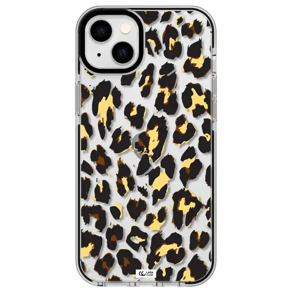 Leopard Print Apple iPhone 14 plus impact black border Case