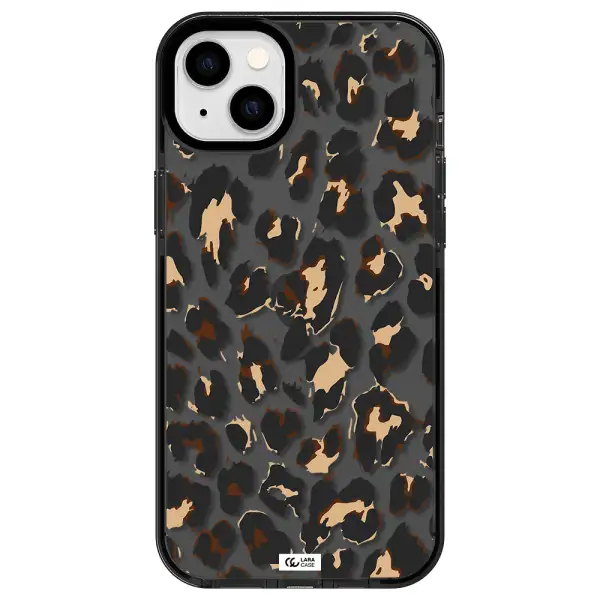 Leopard Print Apple iPhone 14 plus impact Smoke Black Case