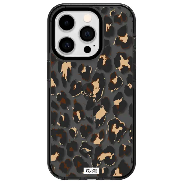 Leopard Print Apple iPhone 14 pro impact Smoke Black Case