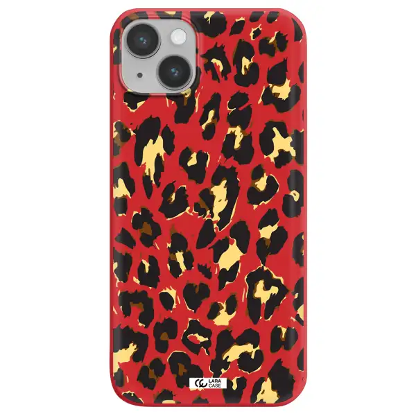 Leopard Print Apple iPhone 14 Silicone Imperial Red Case