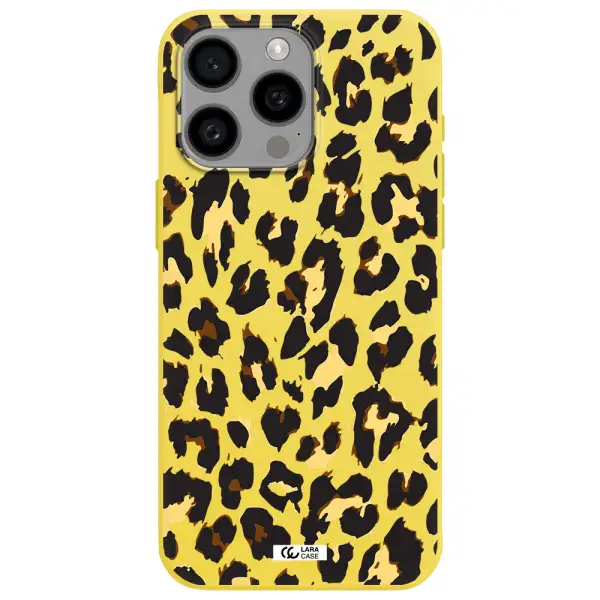Leopard Print Apple Iphone 15 Pro max Silicone canary yellow Case