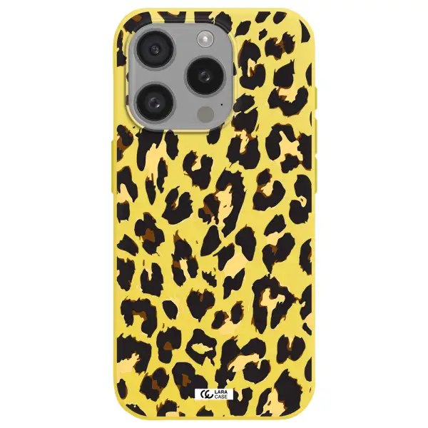Leopard Print Apple Iphone 15 Pro Silicone Canary Yellow Case