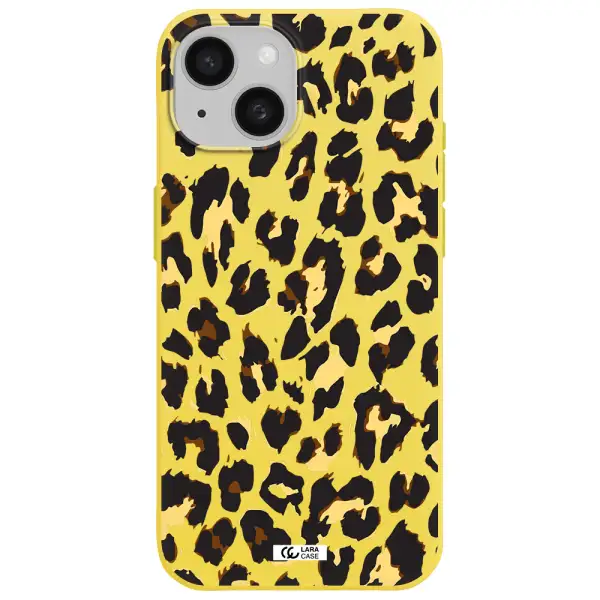 Leopard Print Apple iPhone 15 Silicone canary yellow Case