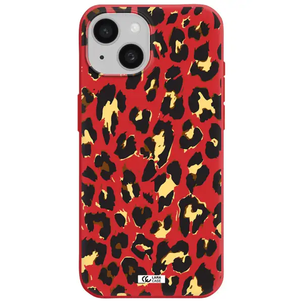 Leopard Print Apple Iphone 15 Silicone Imperial Red Case