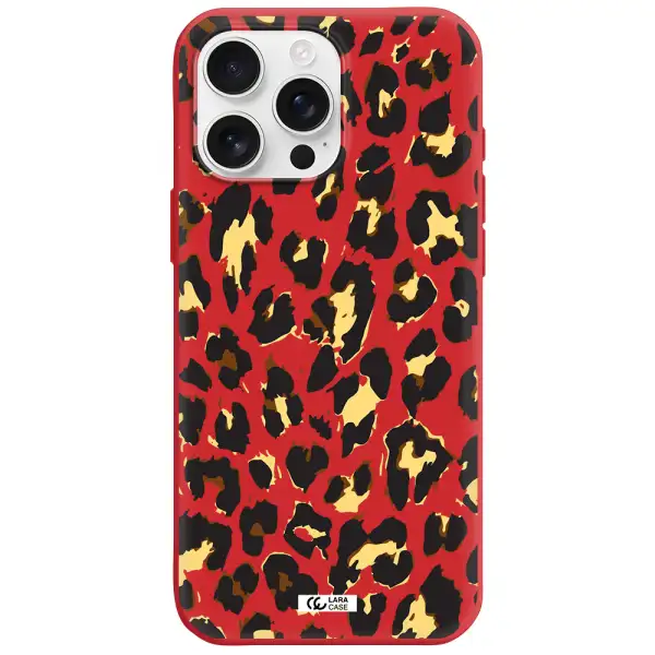 Leopard Print Apple Iphone 16 Pro Max Silicone Imperial Red Case
