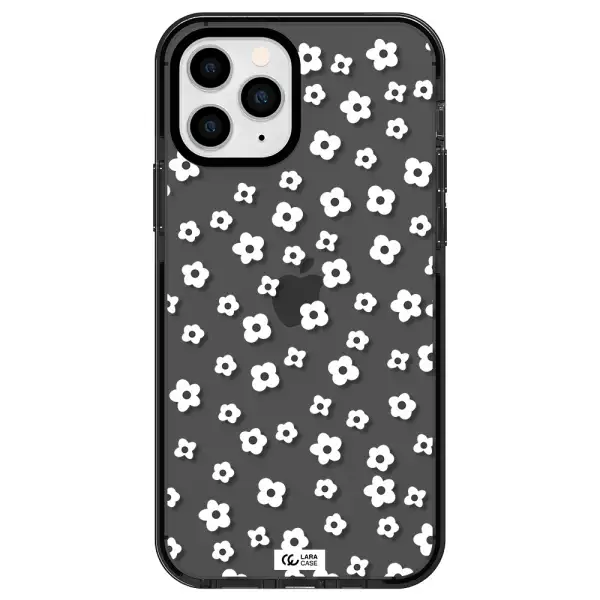 Five Petal White Flower Apple iPhone 11 pro impact Smoke Black Case