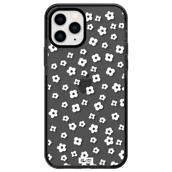 Five Petal White Flower Apple iPhone 11 pro max impact Smoke Black Case