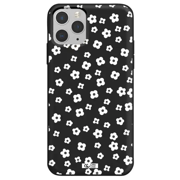 Five Petal White Flower Apple iPhone 11 pro max Silicone black Case