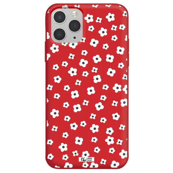 Five Petal White Flower Apple iPhone 11 pro Silicone Imperial Red Case