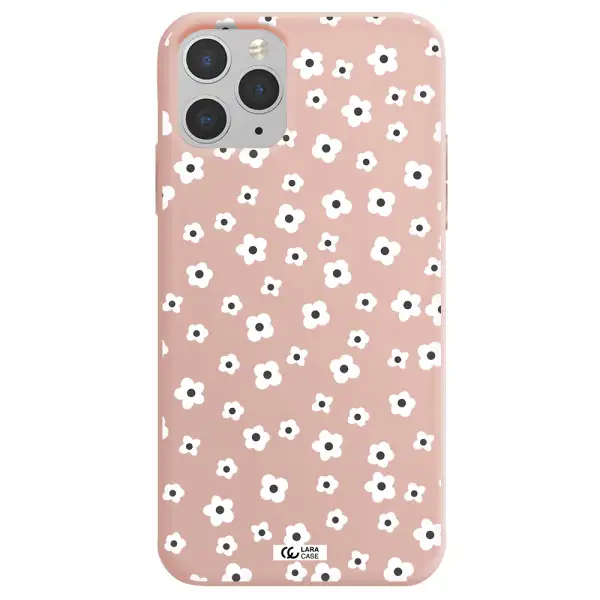 Five Petal White Flower Apple iPhone 11 pro Silicone pastel pink Case