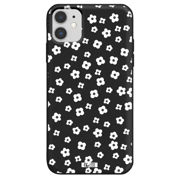 Five Petal White Flower Apple iPhone 11 Silicone black Case
