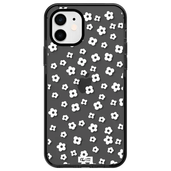 Five Petal White Flower Apple iPhone 12 impact Smoke Black Case