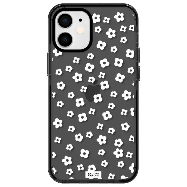 Five Petal White Flower Apple iPhone 12 mini impact Smoke Black Case