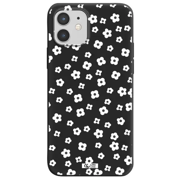 Five Petal White Flower Apple iPhone 12 mini Silicone black Case