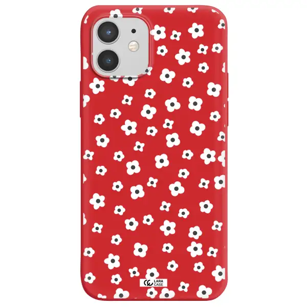 Five Petal White Flower Apple iPhone 12 mini Silicone Imperial Red Case
