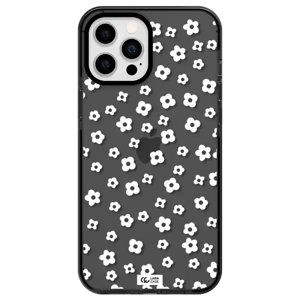 Five Petal White Flower Apple iPhone 12 pro max impact Smoke Black Case