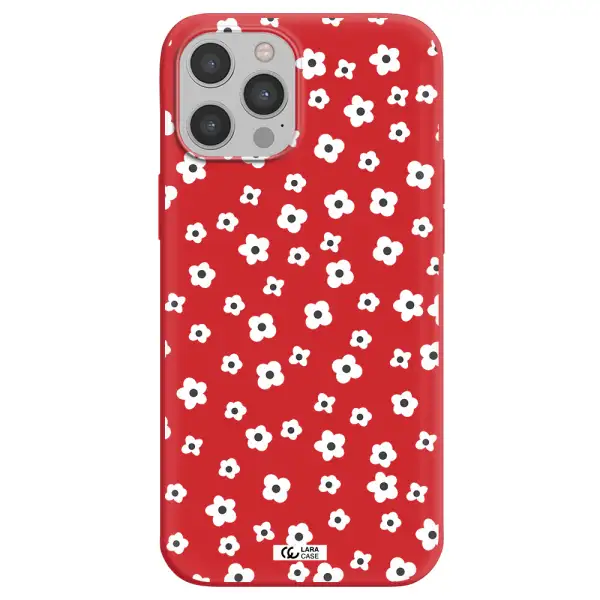 Five Petal White Flower Apple iPhone 12 pro max Silicone Imperial Red Case