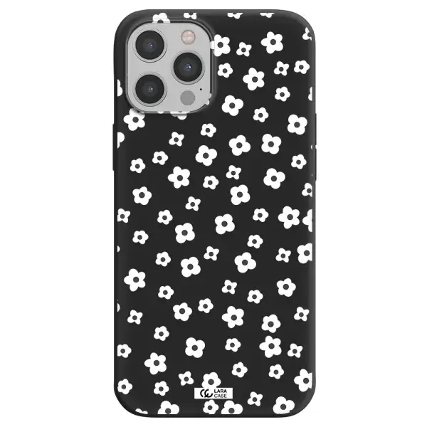 Five Petal White Flower Apple iPhone 12 pro Silicone black Case