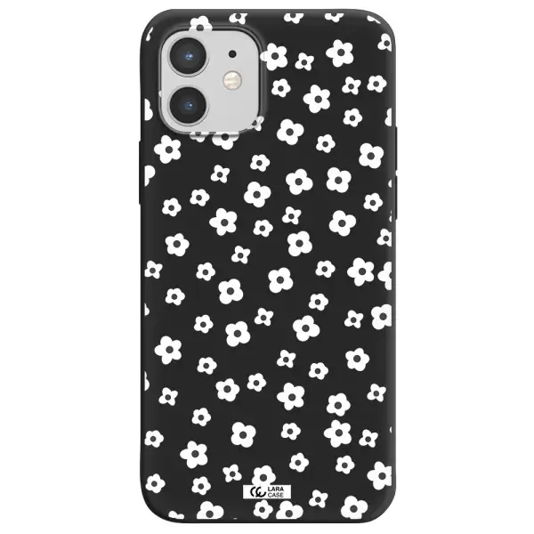 Five Petal White Flower Apple iPhone 12 Silicone black Case
