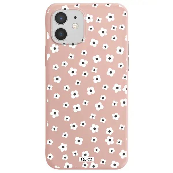 Five Petal White Flower Apple iPhone 12 Silicone pastel pink Case