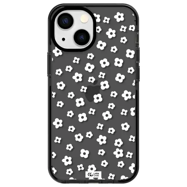 Five Petal White Flower Apple iPhone 13 mini impact Smoke Black Case