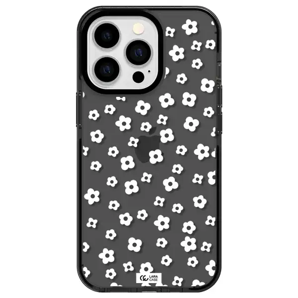 Five Petal White Flower Apple iPhone 13 Pro impact Smoke Black Case