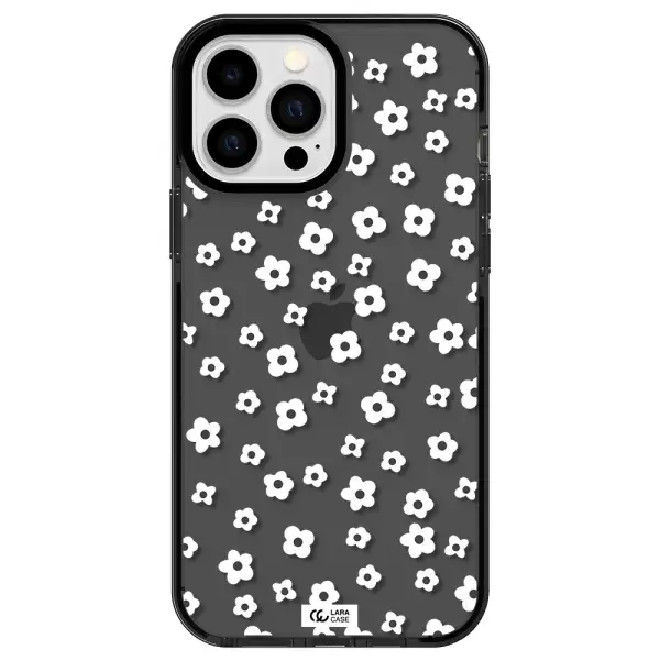 Five Petal White Flower Apple iPhone 13 Pro Max impact Smoke Black Case