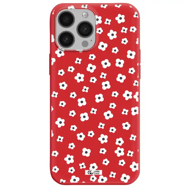 Five Petal White Flower Apple iPhone 13 Pro Max Silicone Imperial Red Case