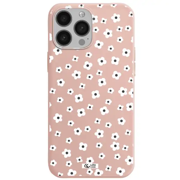 Five Petal White Flower Apple iPhone 13 Pro Max Silicone pastel pink Case