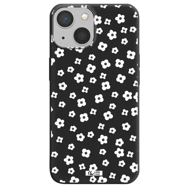 Five Petal White Flower Apple iPhone 13 Silicone black Case