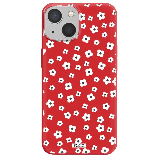 Five Petal White Flower Apple iPhone 13 Silicone Imperial Red Case