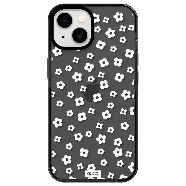 Five Petal White Flower Apple iPhone 14 impact Smoke Black Case