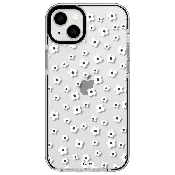 Five Petal White Flower Apple iPhone 14 plus impact black border Case