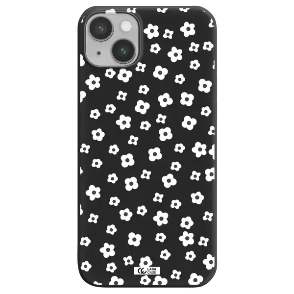 Five Petal White Flower Apple iPhone 14 plus Silicone black Case