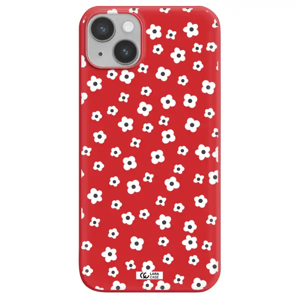 Five Petal White Flower Apple iPhone 14 plus Silicone Imperial Red Case