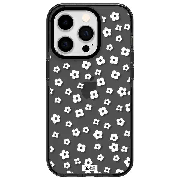 Five Petal White Flower Apple iPhone 14 pro impact Smoke Black Case
