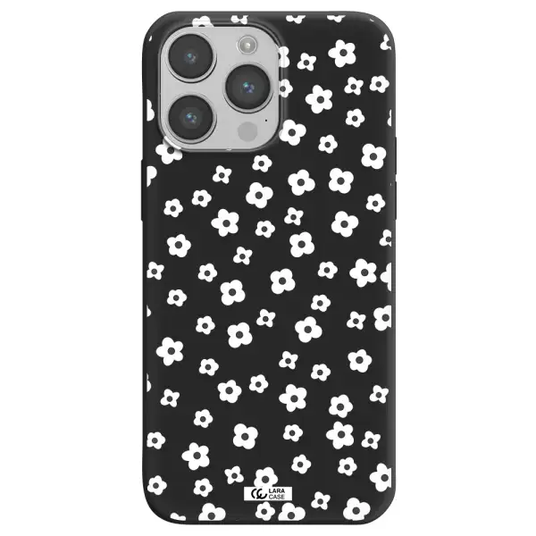 Five Petal White Flower Apple iPhone 14 pro Silicone black Case
