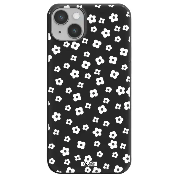 Five Petal White Flower Apple iPhone 14 Silicone black Case