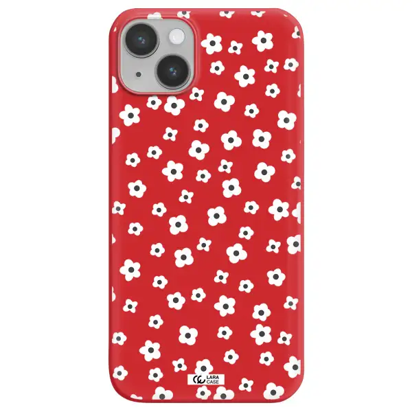 Five Petal White Flower Apple iPhone 14 Silicone Imperial Red Case