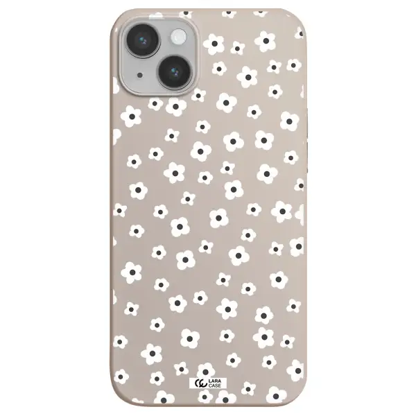 Five Petal White Flower Apple iPhone 14 Silicone Stone Case