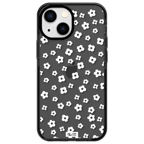 Five Petal White Flower Apple iPhone 15 impact Smoke Black Case
