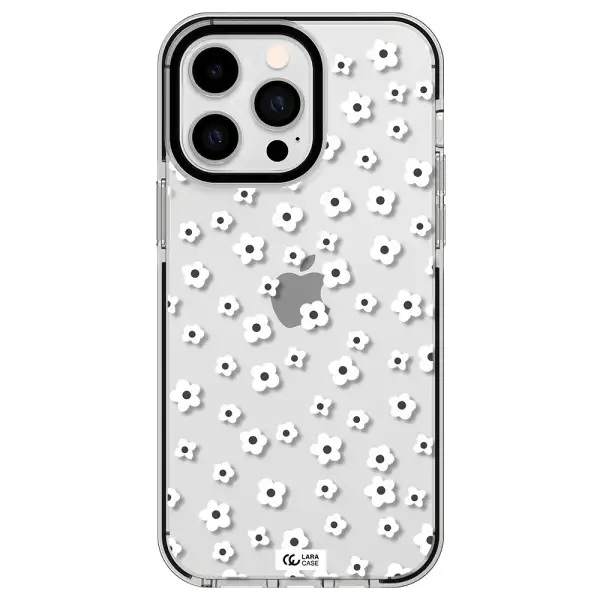 Five Petal White Flower Apple iPhone 15 Pro impact black border Case