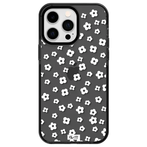 Five Petal White Flower Apple iPhone 15 Pro impact Smoke Black Case
