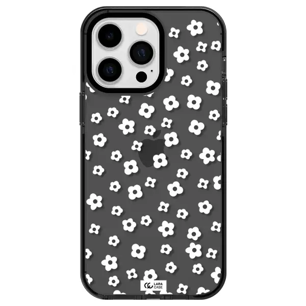 Five Petal White Flower Apple iPhone 15 Pro Max impact Smoke Black Case