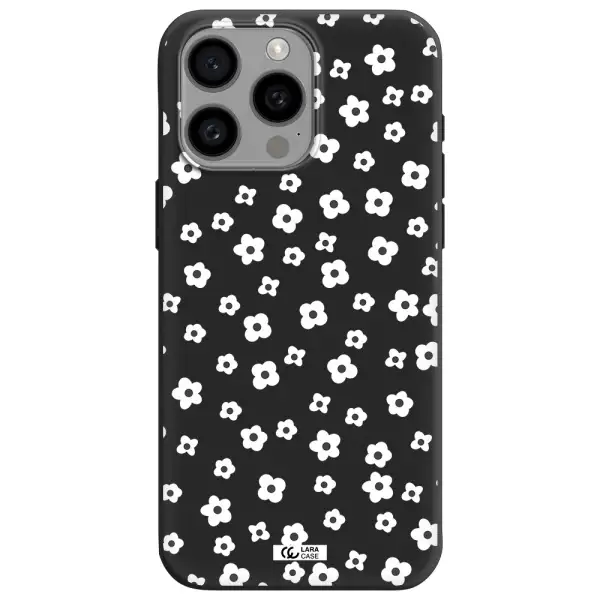 Five Petal White Flower Apple Iphone 15 Pro max Silicone black Case