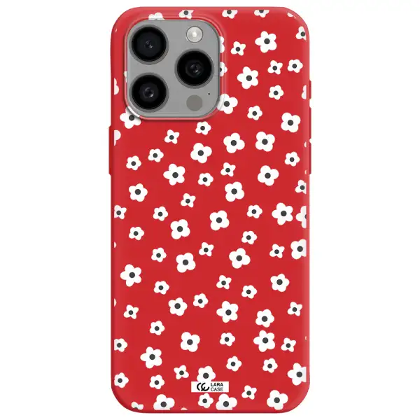 Five Petal White Flower Apple Iphone 15 Pro Max Silicone Imperial Red Case