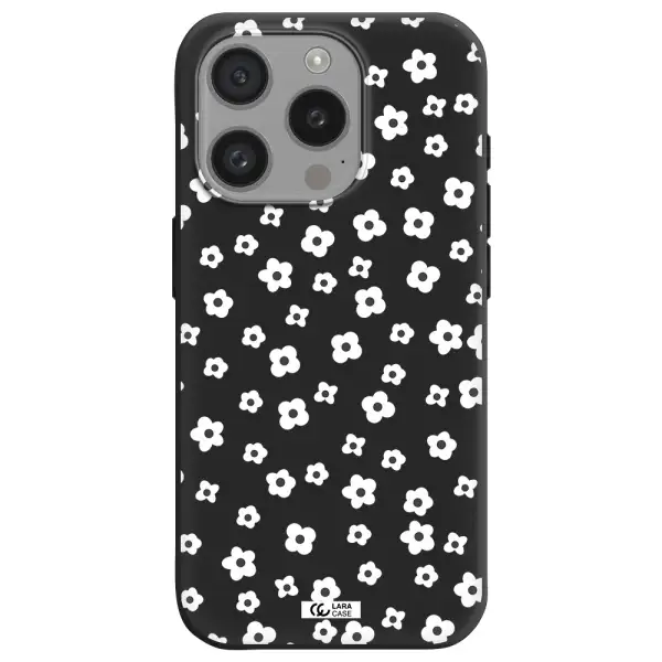Five Petal White Flower Apple Iphone 15 Pro Silicone Black Case