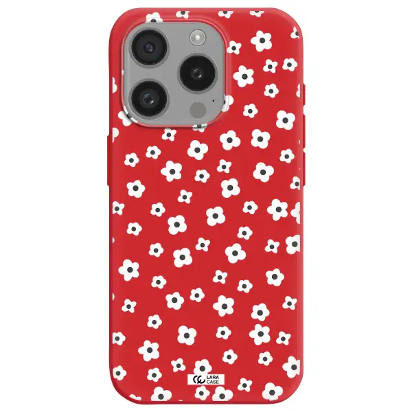 Five Petal White Flower Apple Iphone 15 Pro Silicone Imperial Red Case